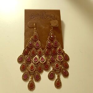 Lucky Brand Gold and Red Teardrop Earrings